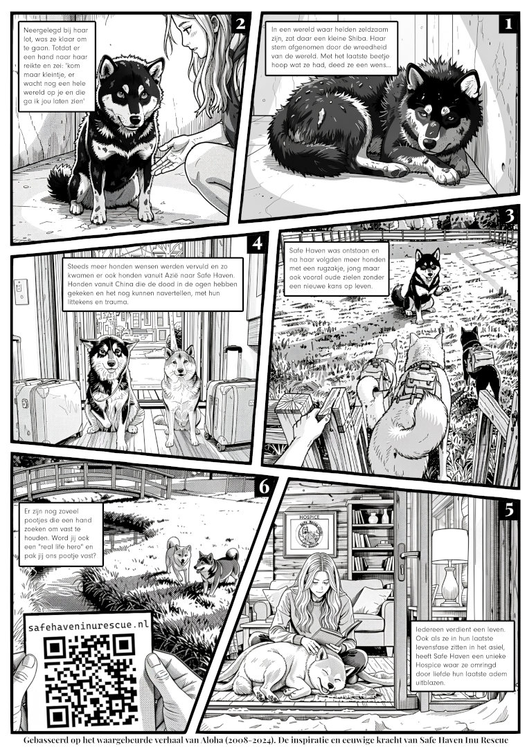 Flyer van Safe Haven Inu Rescue bij cosplay-activiteiten